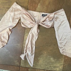 Blush satin long sleeve crop